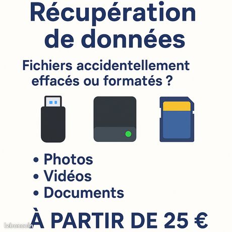 Récupération de données disque dur / clé USB / carte mémoire dès 25