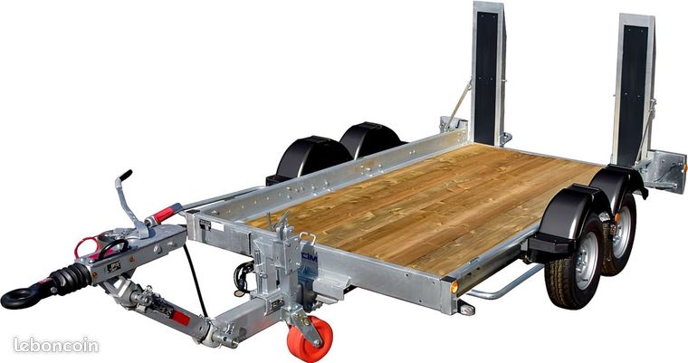 Remorque porte engins 2 essieux 3t5 neuve ecim