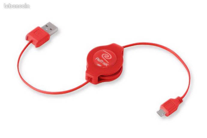 Retrak - Câble USB vers Micro-USB rétractable - 1 m - Rouge