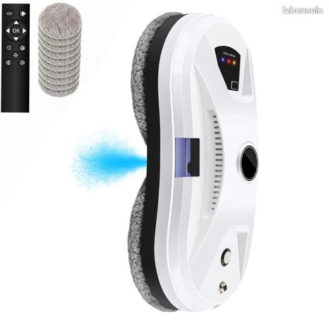 Robot Nettoyeur de Vitres Automatique avec Pulvérisateur Robot Laveur de vitres 5600 Pa avec Télécommande Navigation Intelligente Détection des Bords 10 Lingettes Lavables