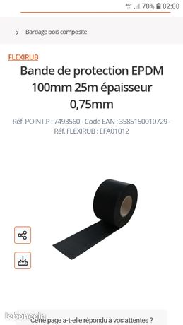 Rouleau de bande EPDM étanchéité 10 cm 0.75 mm 25 metres