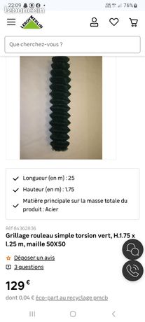 Rouleau de grillage H 1.75 m longueur 25m