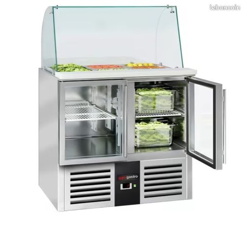 Saladete gcm gastro toute equipee avec bacs en inox longueur 90 cm profondeur 70 cm hauteur 1315 cm vitre comprise
