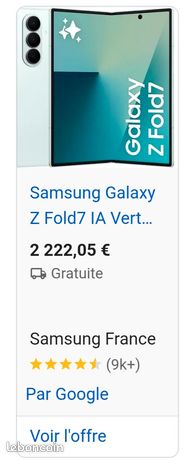 Samsung galaxy zfold 7 512go vert deau