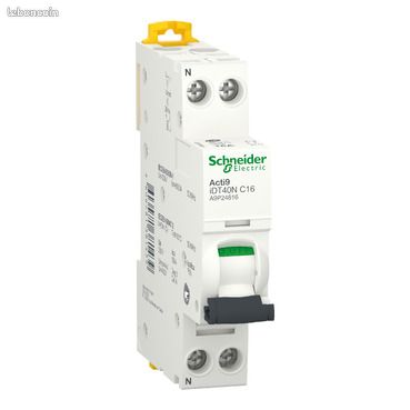 SCHNEIDER ELECTRIC Acti9 iDT40N Disjoncteur modulaire 1P+N 16A Courbe C 6000A/10kA