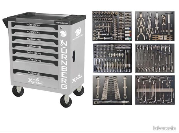 Servante datelier 6/7 tiroirs pleins finition chrome vanadium complète et neuve