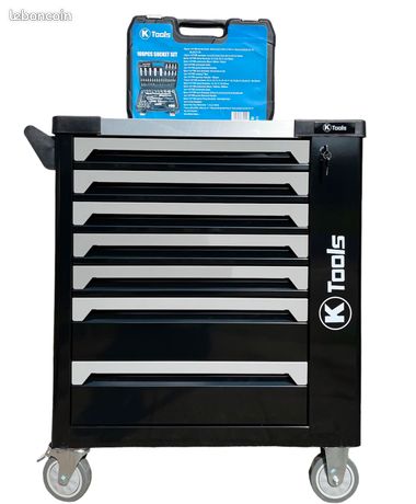 Servante d’atelier de 7 tiroirs pleins avec 1 coffret à outils