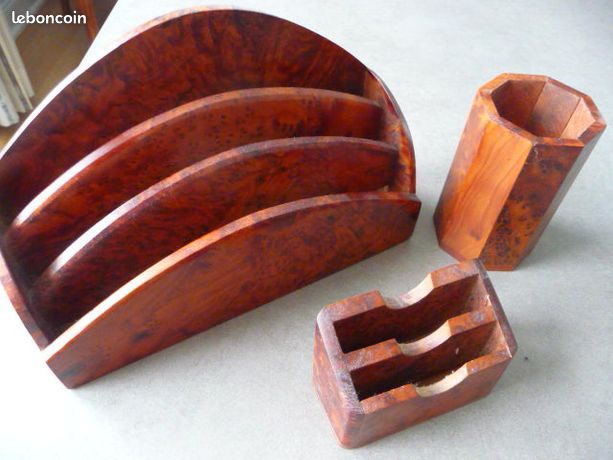 3 pièces accessoires de rangement de bureau en loupe de noyer