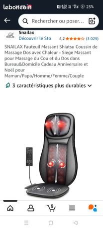 Siège shiatsu massant cou et dos