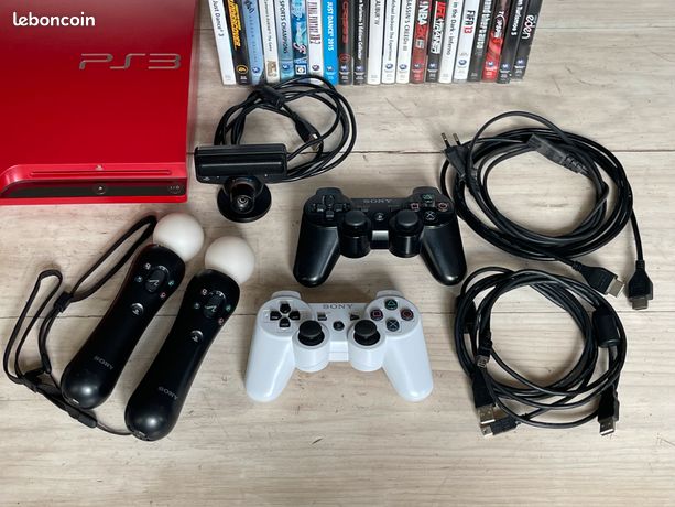 Sony Playstation PS3 Slim Red Scarlet Limited Edition + manettes + Move + Eye + 20 jeux
