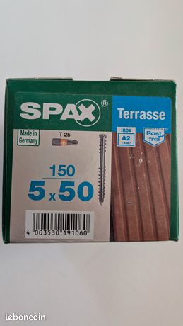 SPAX Lot De 150 Vis Terrasse Inox Étoile Diam.5 Mm X L.50 Mm - Inox A2