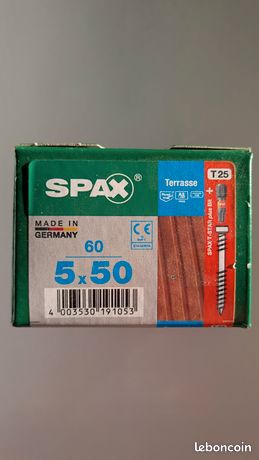 SPAX Lot De 60 Vis Terrasse Inox Étoile Diam.5 Mm X L.50 Mm - Inox A2
