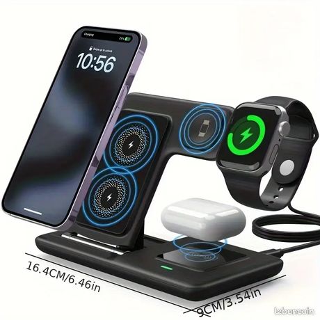 Station de Charge Sans Fil Pliable 3 en 1 pour Plusieurs Appareils