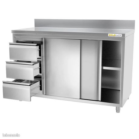 ⭐⭐⭐STOCK⭐⭐⭐ Meuble bas inox 1400 x 600 mm adossée avec 3 tiroirs gauche / GOLDINOX NEUF