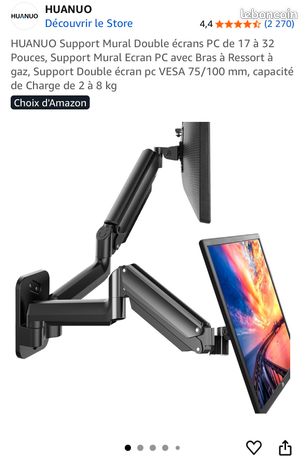 Support mural double écran PC de 17 à 32 pouces