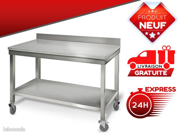 Table inox 1200 x 800 mm adossée sur roulettes / goldinox - livraison offerte 48/72h