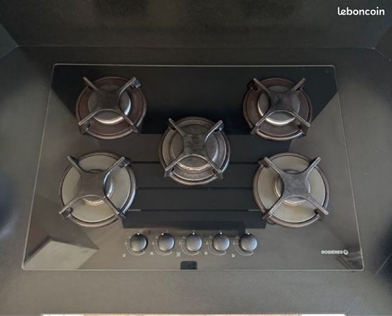Table de cuisson gaz sur verre noir 5 feux