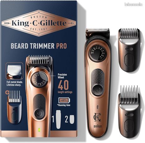 Tondeuse A Barbe Electrique Homme King C. Gillette PRO Avec Molette De Précision Pour 40 Réglages de Longueur, Lames éguisées de longue durée