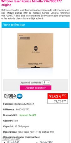 Toner imprimante laser Konica Minolta TN-120