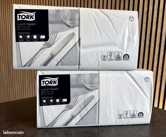 TORK - Serviettes Blanches Lunch - 2 paquets de 200 - 33x33 cm