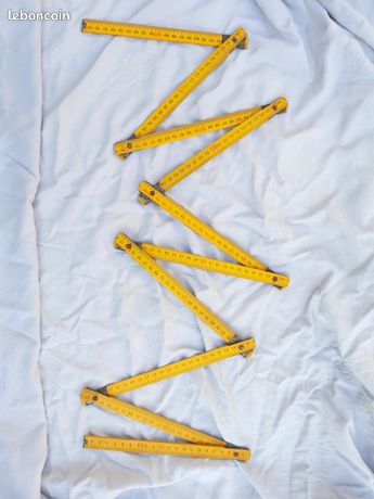 Très Rare SNCF Vintage Double Mètre en Bois Pliant Jaune SNCF