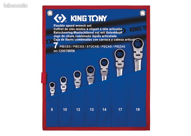 Trousse de clés mixtes à cliquet à tête articulée métriques - 7 pièces - KINGTONY 12007MRN