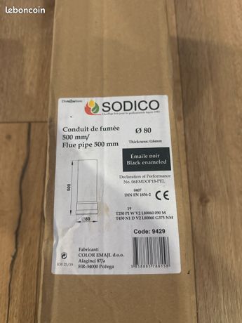 Tube droit noir émaillé diamètre 80