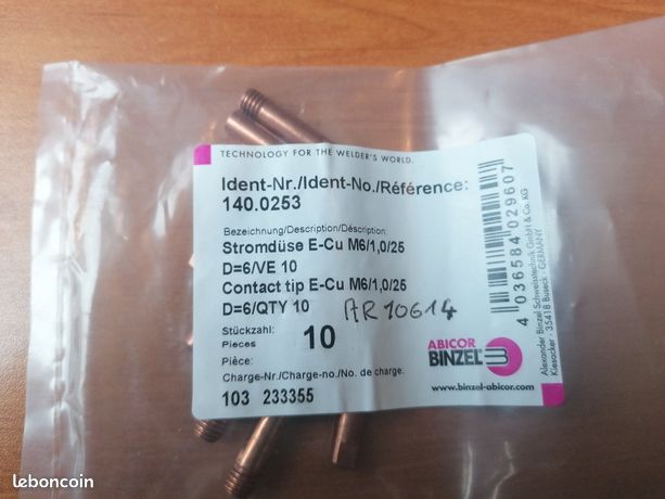 Tube pour torche Binzel m6 10/10 -ème 140.0253