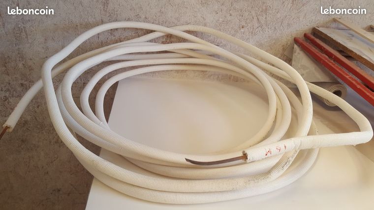 Tuyau tube cuivre recuit isolé PAC climatisation réfrigération . 1/8 et 1/2 L 15m