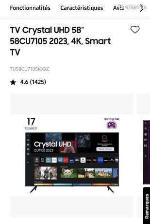 TV 4K Samsung 58" 58CU7105 Comme neuf