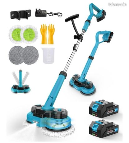 Vadrouille électrique sans Fil avec 2 batteries de 2000mAh Serpillière Electrique avec Fonction de pulvérisation Réservoir d'eau de 300 ML éclairage LED Nettoyeur Sol Essuyer sans Effort