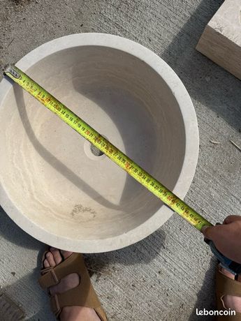 Vasque à poser en pierre travertin Beige Ø42,5cm H16 cm -