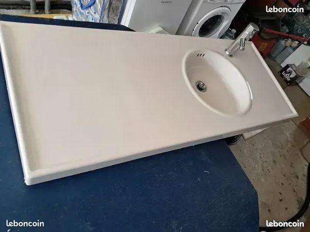 Vasque (lavabo) 122 cm IKEA Vitviken céramique et robinet, flexibles, siphon, pour meuble de salle de bains 120 cm