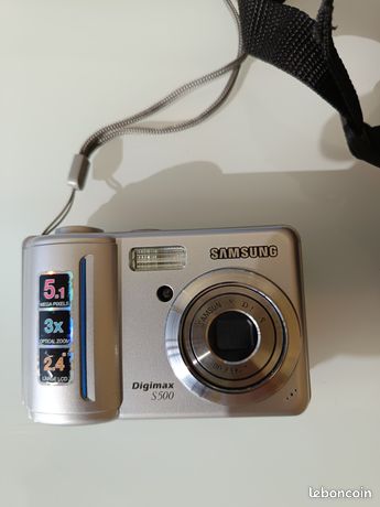Vend appareil Photos marque SAMSUNG DIGIMAX S 500 en parfait état Avec sa trousse de voyage et 2 cartes mémoire 20 enlèvement sur place région Royan