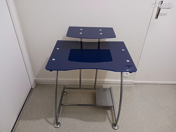 Vend bureau ordinateur en verre couleur bleu