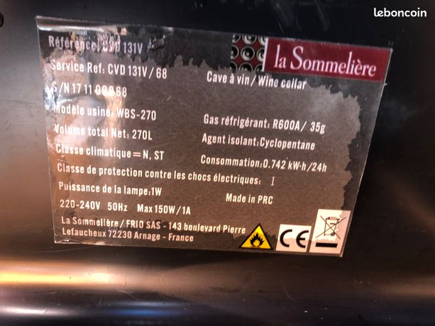 Vends cave a vin la sommeliere