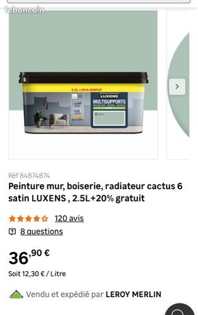 Vends peinture vert cactus 6 luxens 3L