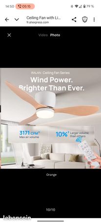 Ventilateur & lampe plafond 52 pouces