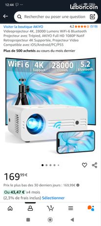 Videoprojecteur 4K, 28000 Lumens WiFi-6 Bluetooth