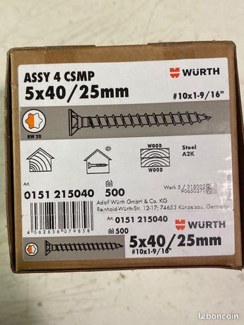 Vis 5x40/25 mm 1 x 500 pièces Würth