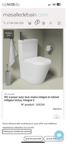 WC avec lave main intégré neuf sortie horizontal
