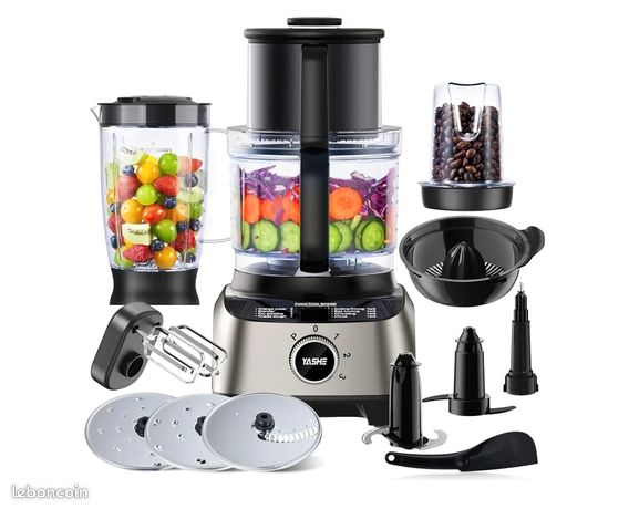 YASHE 11 en 1 Robot Cuisine Multifonction 1300W Robot de Cuisine Inclus 25L Bol et 15L Blender Hachoir Crochet Pétrisseur Mixeur Presse-agrumes et Moulin à Café 3 Vitesses Réglables 1300W